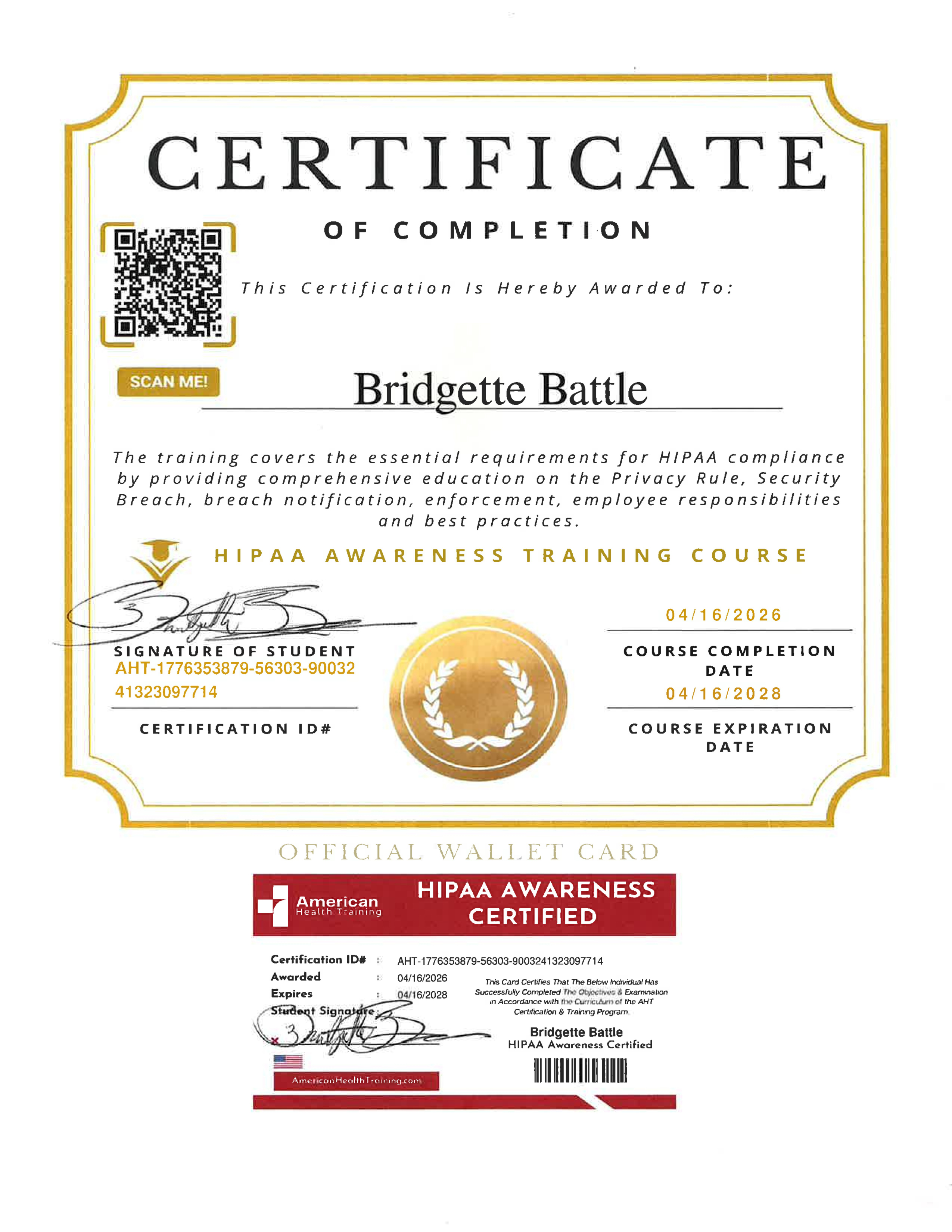 HIPAA Compliance Certificate